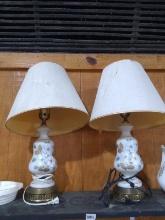 (2) White Satin and hand painted Lamps (x2)