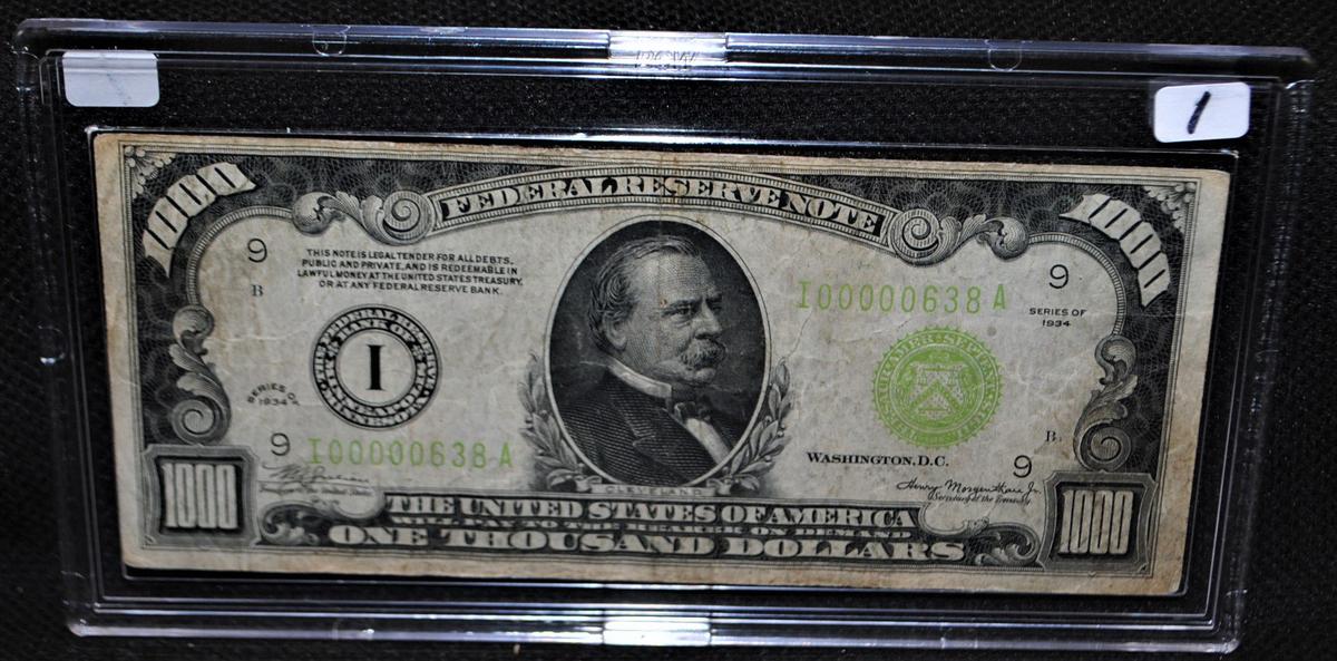 SCARCE $1000 FEDERAL RESERVE NOTE - SERIES 1934