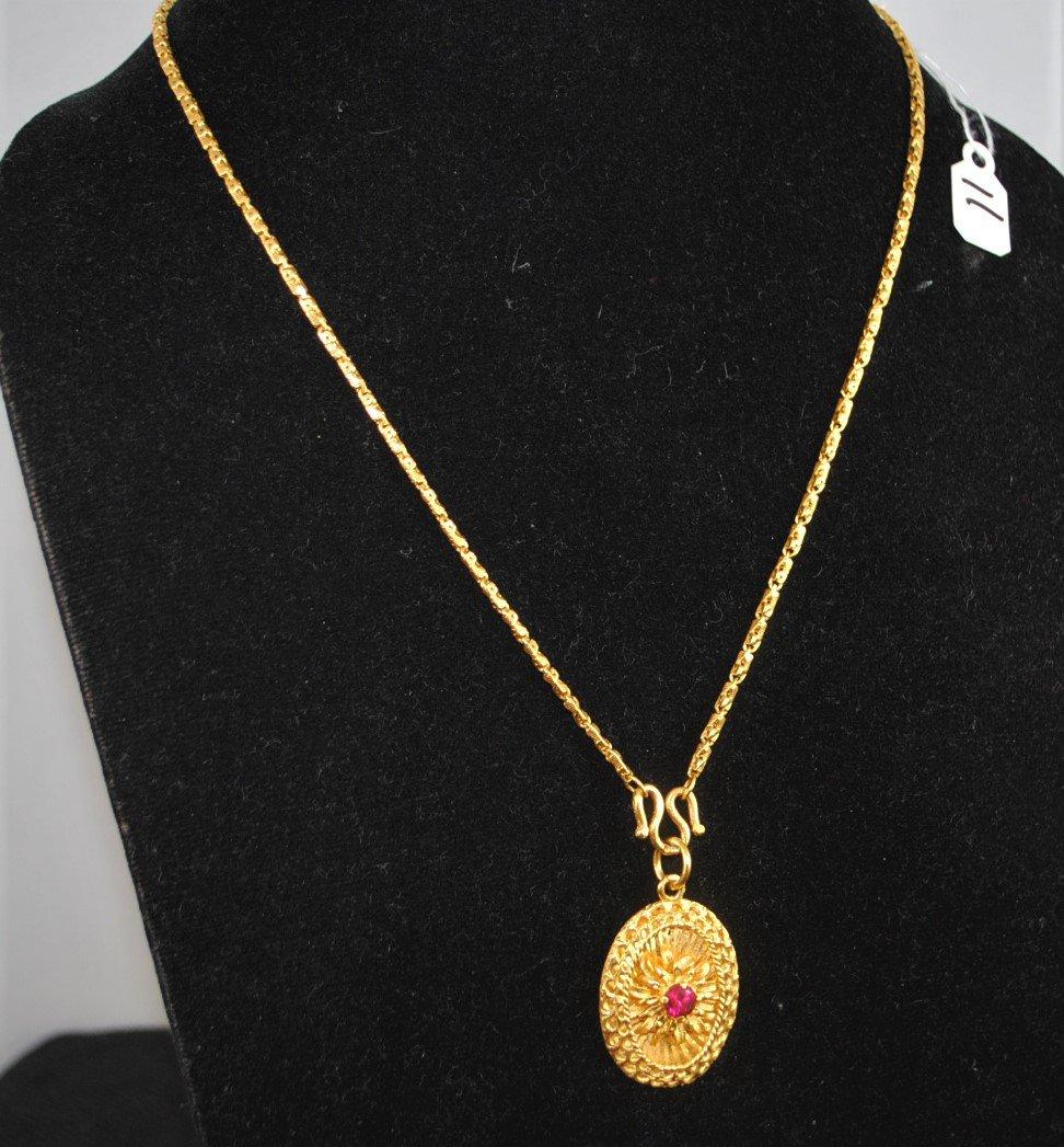 CHOICE LADIES .9999 GOLD RUBY PENDANT & CHAIN