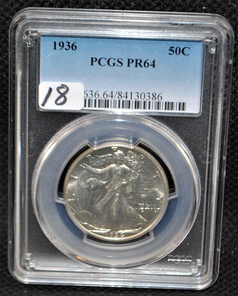 RARE KEY 1936 WALKING LIBERTY HALF - PCGS PR64