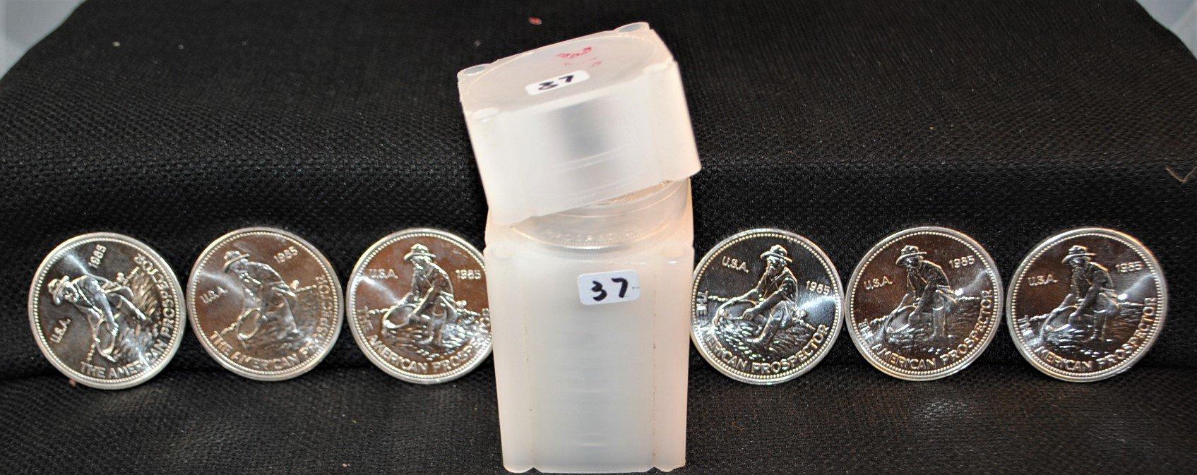 25 RARE 1985 'PROSPECTOR" .999 FINE SILVER COINS