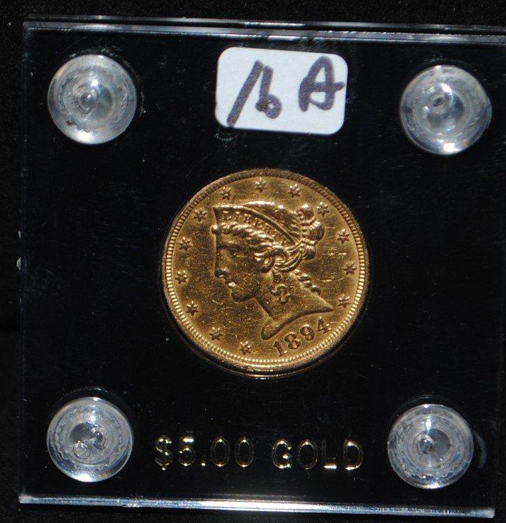 SCARCE 1894 $5 LIBERTY GOLD COIN FROM SAFE  DEPOIST - THE CURRENT COIN WORL