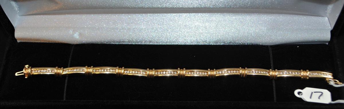 ONE TESTED, NOT STAMPED 14K YELLOW GOLD  LADIES DIAMOND BRACELET CONSISTING