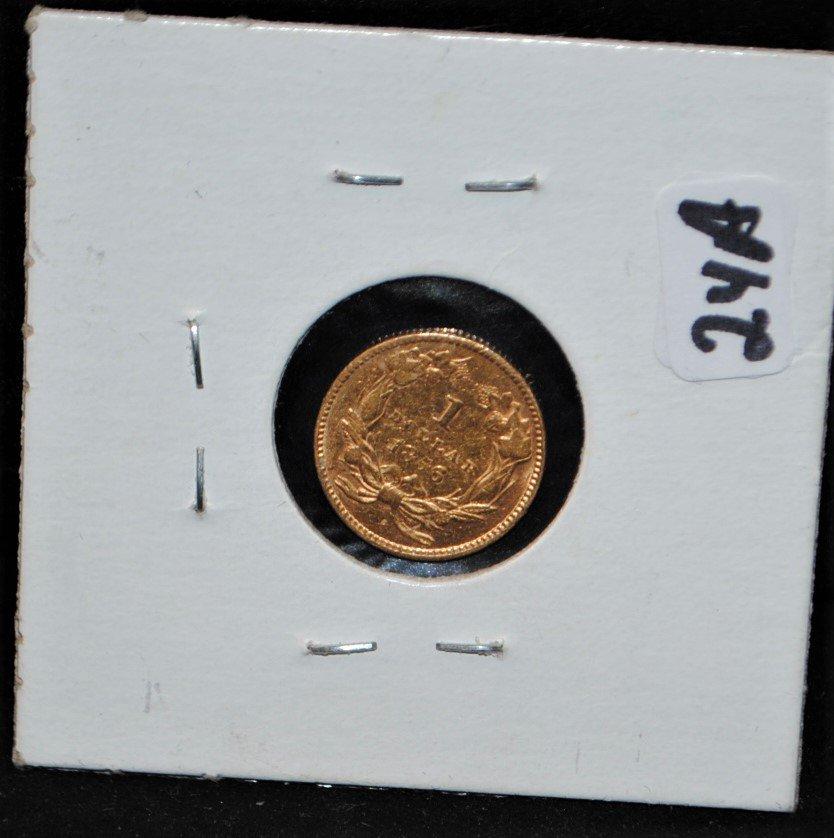 EARLY 1856 TYPE III $1 PRINCESS GOLD COIN  FROM SAFE DEPOSIT