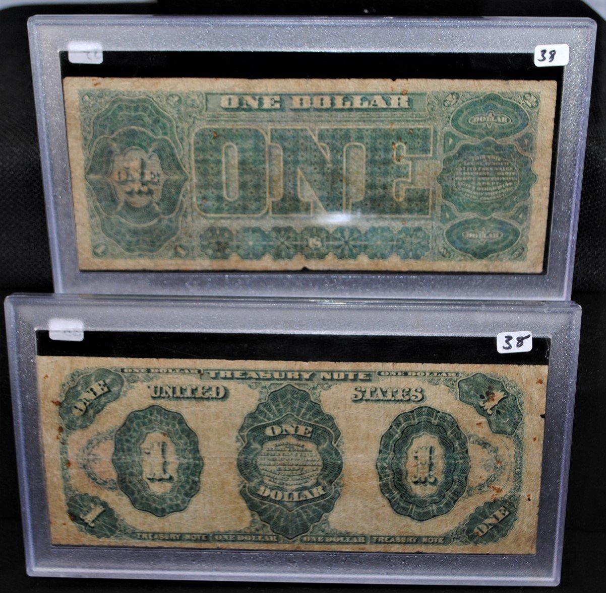 TWO RARE $1 TREASURY NOTES FROM SAFE DEPOSIT  - CONSECUTIVE SERIES YEARS 18