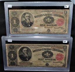 TWO RARE $1 TREASURY NOTES FROM SAFE DEPOSIT  - CONSECUTIVE SERIES YEARS 18