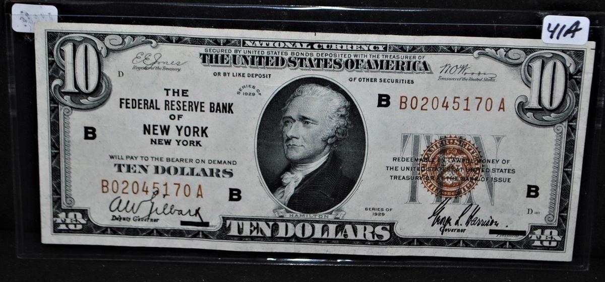CHOICE $10 NATIONAL CURRENCY "THE FEDERAL  RESERVE BANK OF NEW YORK, NEW YO