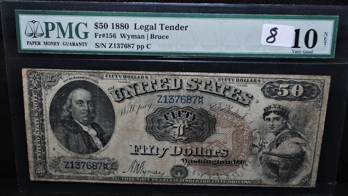 "VERY RARE" $50 LEGAL TENDER NOTE - SERIES  1880 - PMG 10 VERY GOOD - ONLY