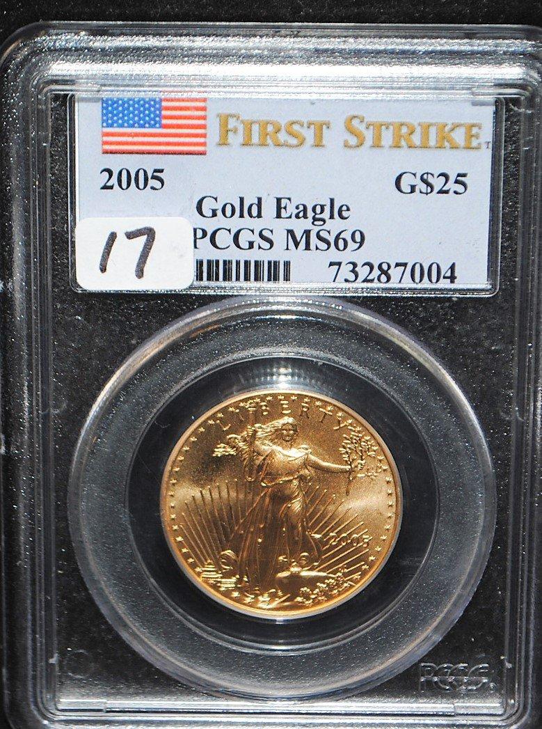 2005 1ST STRIKE $25 1/2 OZ GOLD EAGLE PCGS MS69