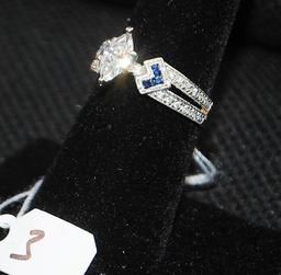 LADIES 14K WHITE GOLD DIAMOND & SAPPHIRE RING