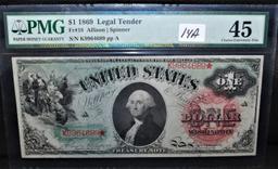 RARE 1869 $1 LEGAL TENDER "STAR NOTE"  PMG 45