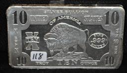 RARE "BUFFALO" 10 TROY OZ .999  FINE SILVER BAR