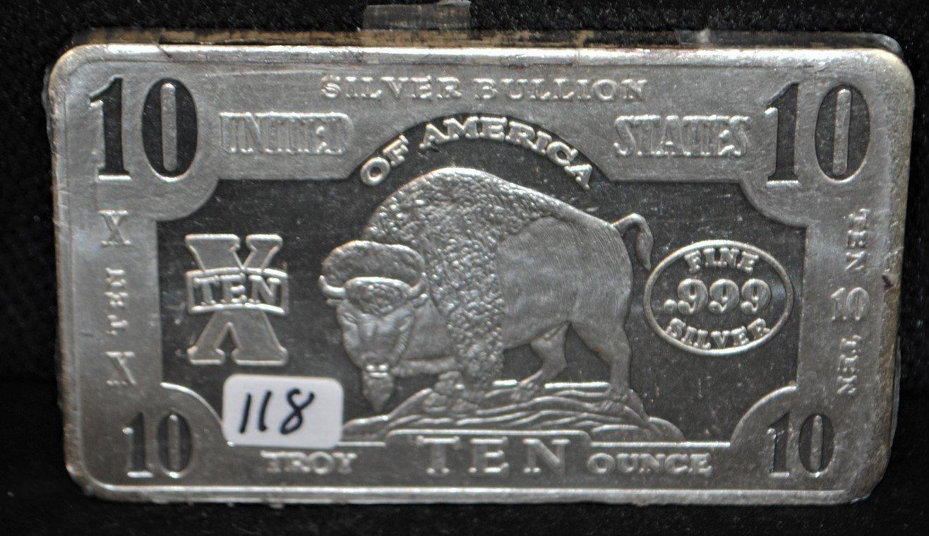 RARE "BUFFALO" 10 TROY OZ .999  FINE SILVER BAR