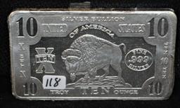 RARE "BUFFALO" 10 TROY OZ .999  FINE SILVER BAR