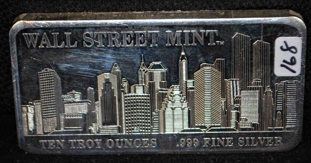 "WALL STREET MINT" 10 TROY OZ .999 FINE SILVER BAR