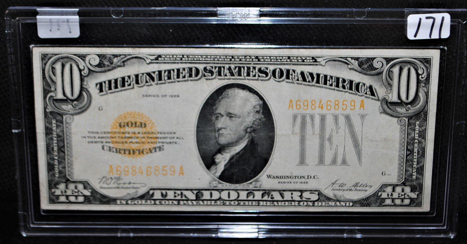 SCARCE $10 GOLD CERTIFICATE -SERIES 1928