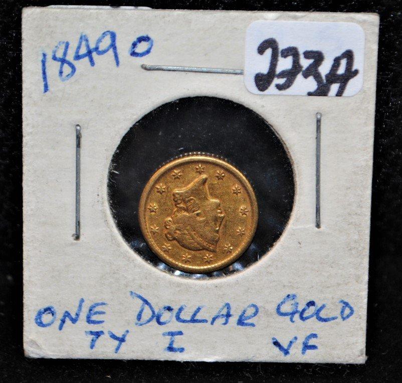 RARE 1849-0 $1 TYPE 1 GOLD COIN