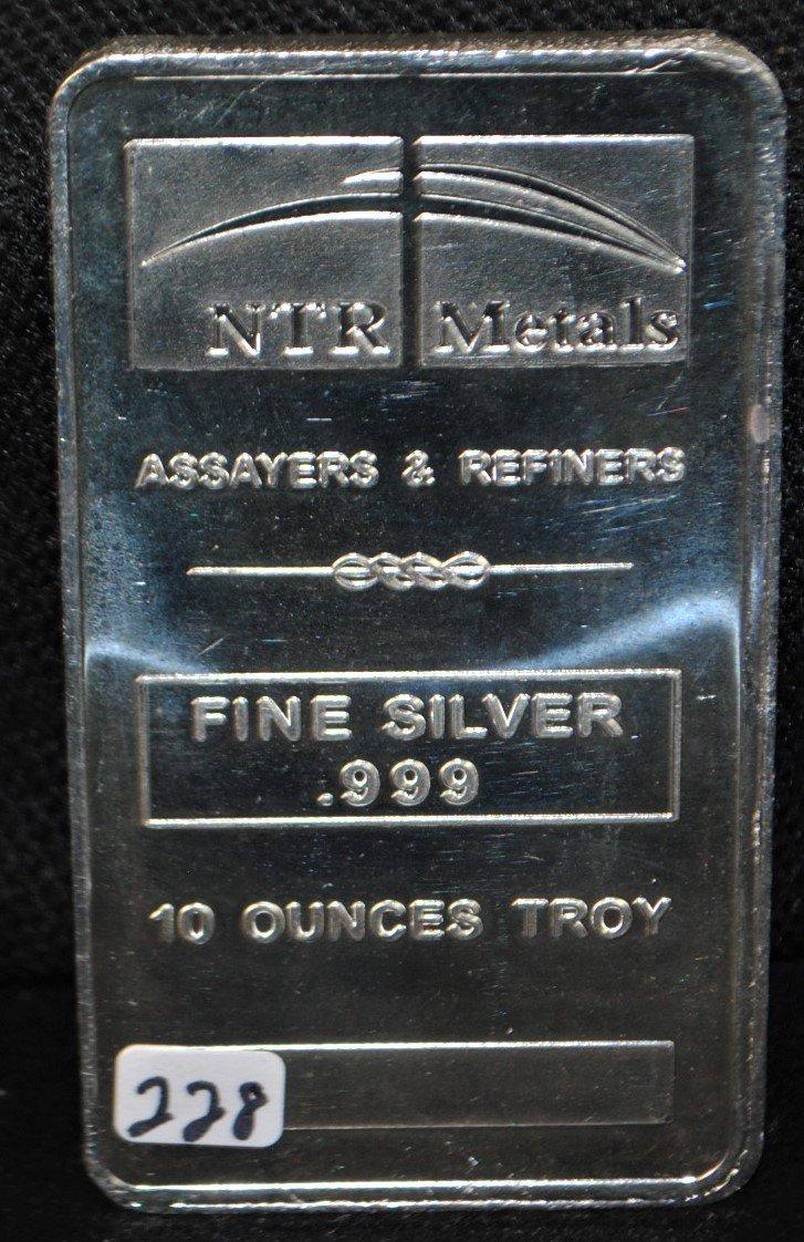 NTR METALS 10 TROY OZ .999 FINE SILVER BAR