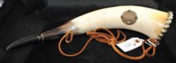 LARGE VINTAGE BLACK POWDER HORN