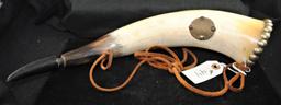 LARGE VINTAGE BLACK POWDER HORN