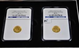 TWO 2008-W $5 .9999 GOLD BUFFALO'S NGC MS70