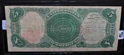 SCARCE $5 "WOODCHOPPER" U.S. NOTE SERIES 1907