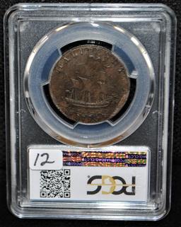 RARE 1793 HALF PENNY WASH, SHIP, LE PCGS AU53