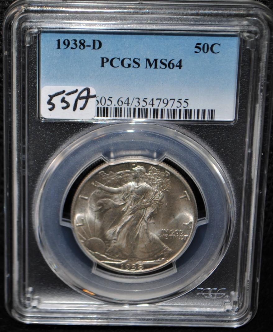 RARE 1938-D WALKING LIBERTY HALF DOLLAR PCGS MS64