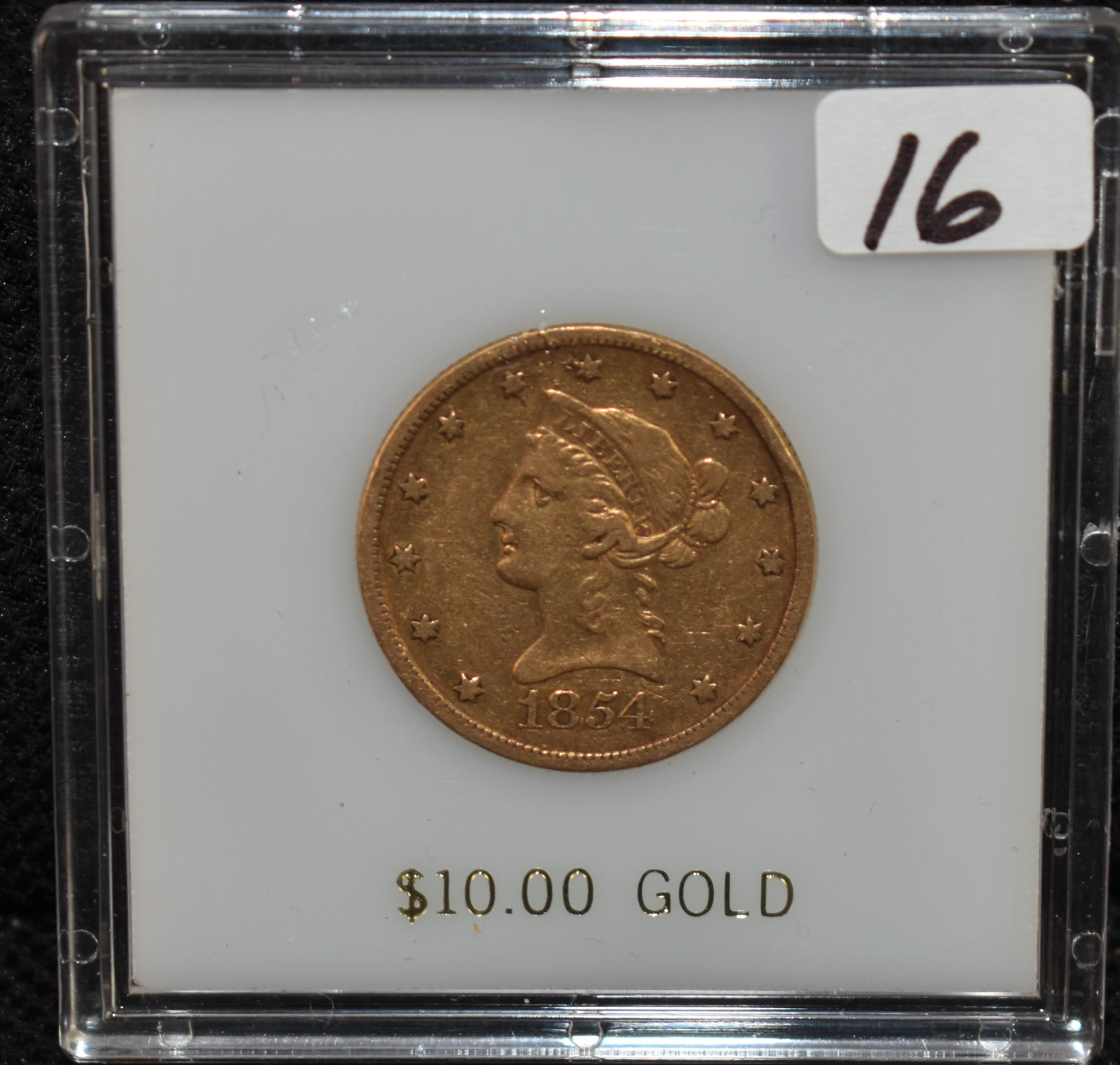 SCARCE VF 1854-S $10 LIBERTY GOLD COIN