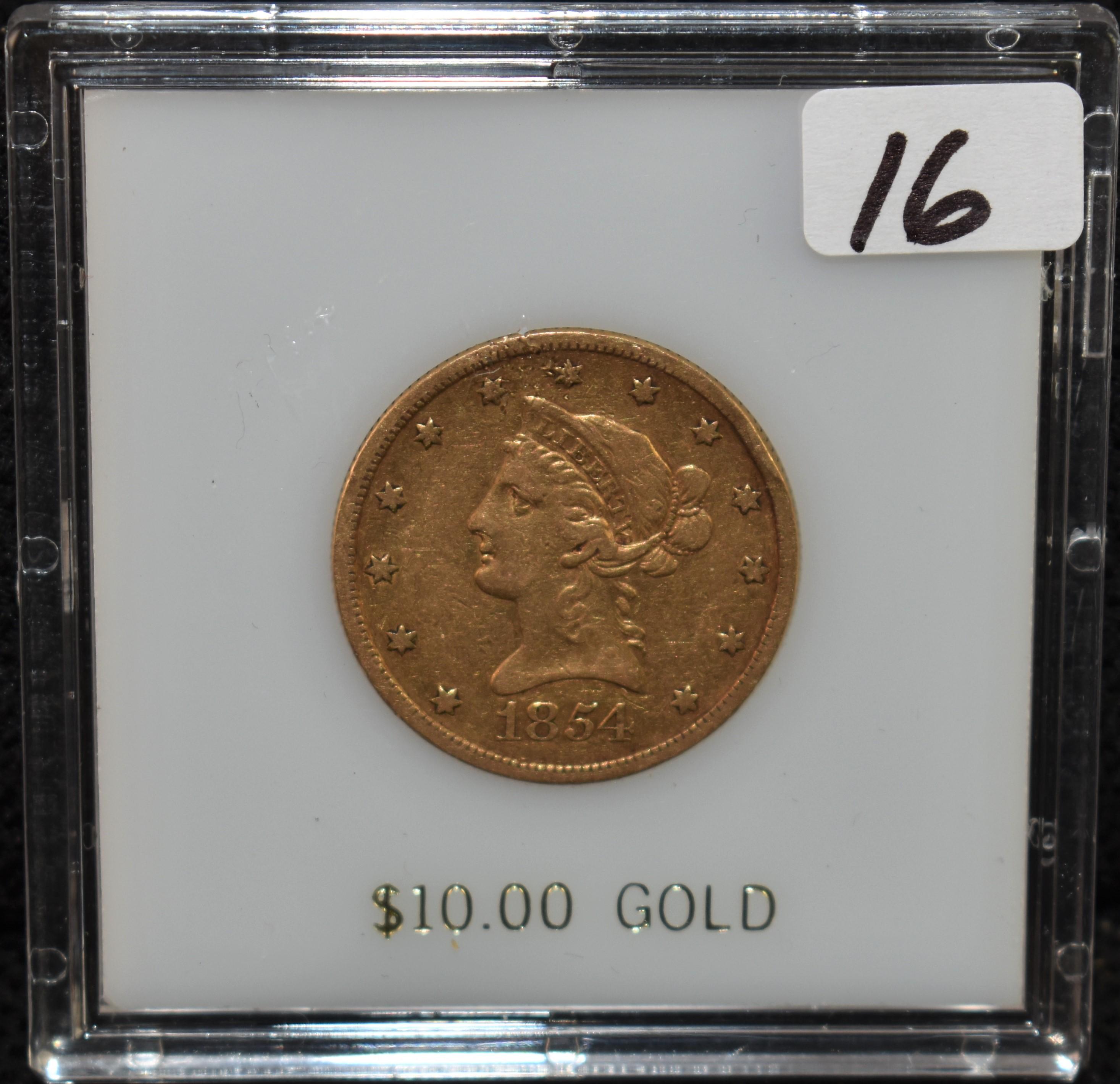 SCARCE VF 1854-S $10 LIBERTY GOLD COIN