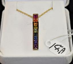 LADIES 1.62CTTW RAINBOW SAPPHIRE 14K GOLD PENDANT