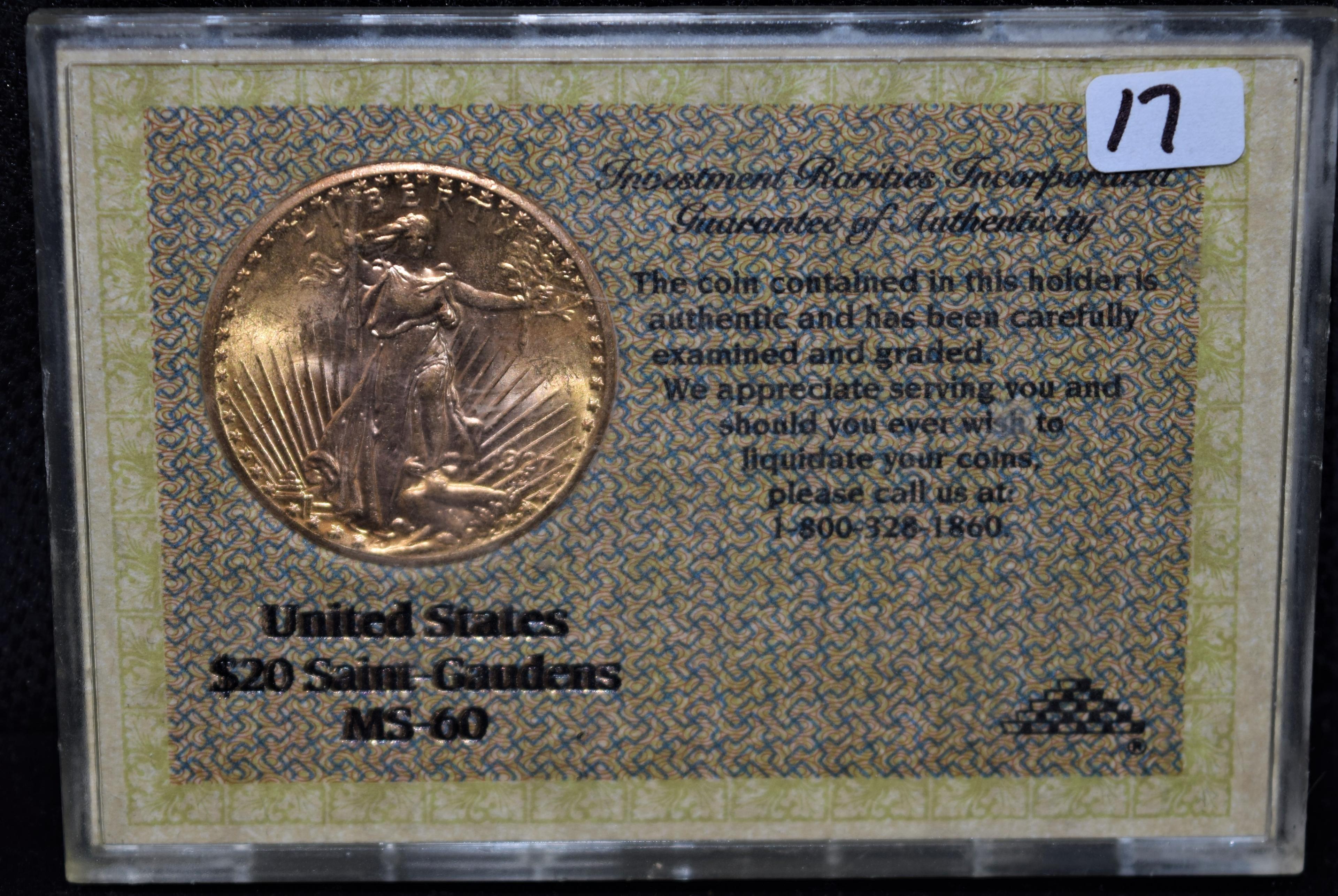 1927 $20 SAINT GAUDENS GOLD DOUBLE EAGLE MS60