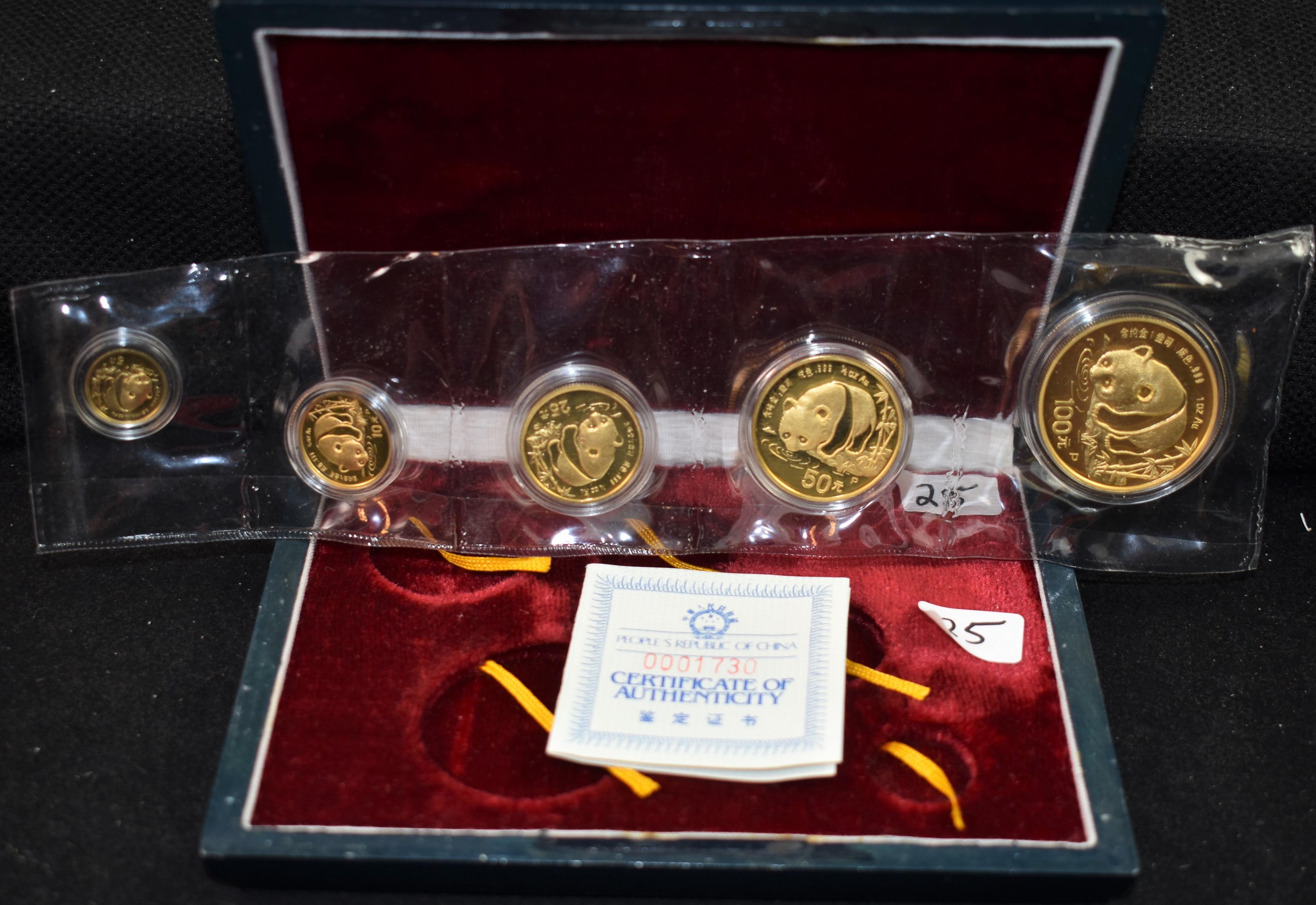 RARE 1987 5-PIECE CHINA GOLD PANDA "PROOF" SET