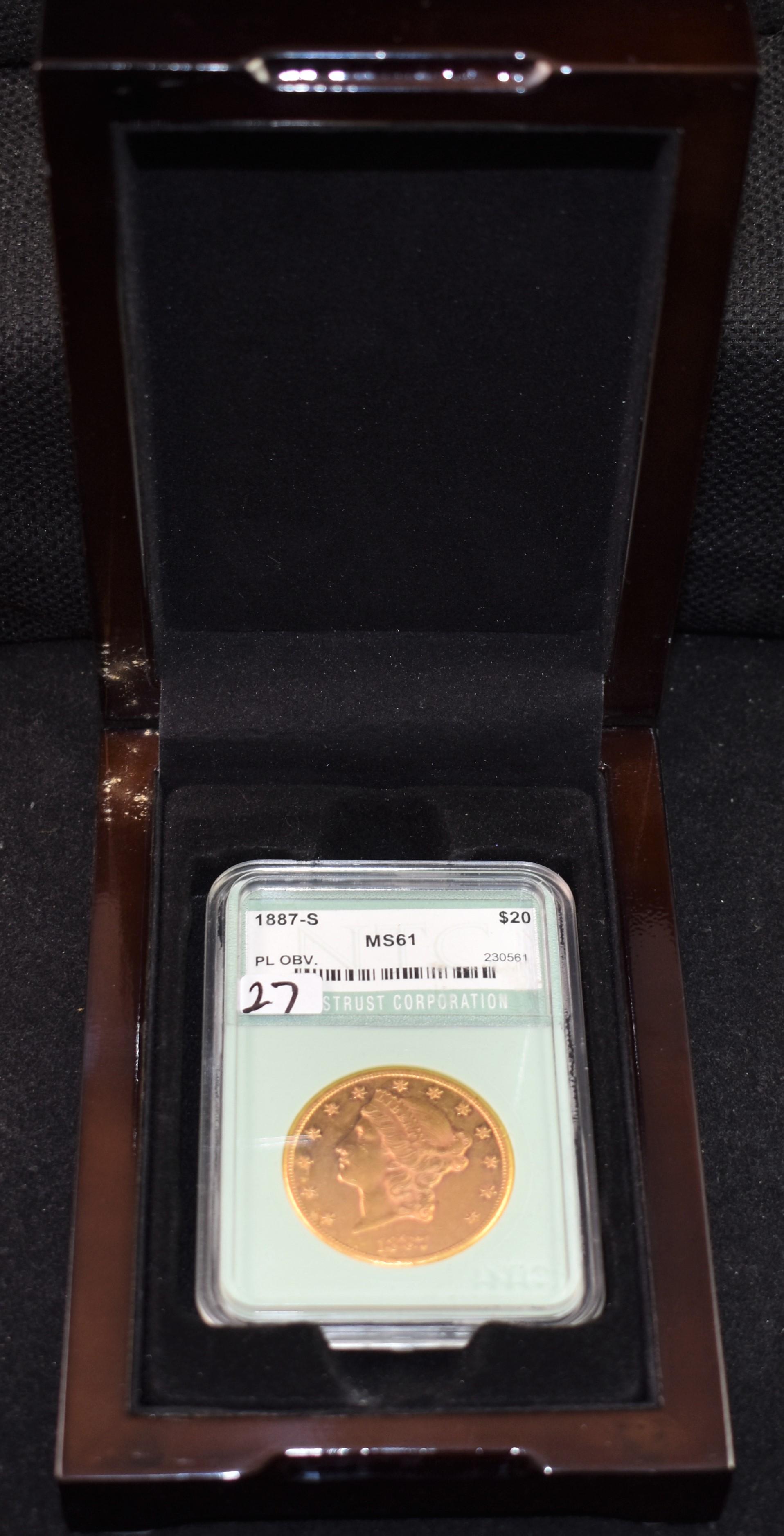 1887-S $20 LIBERTY GOLD DOUBLE EAGLE - NTC MS61