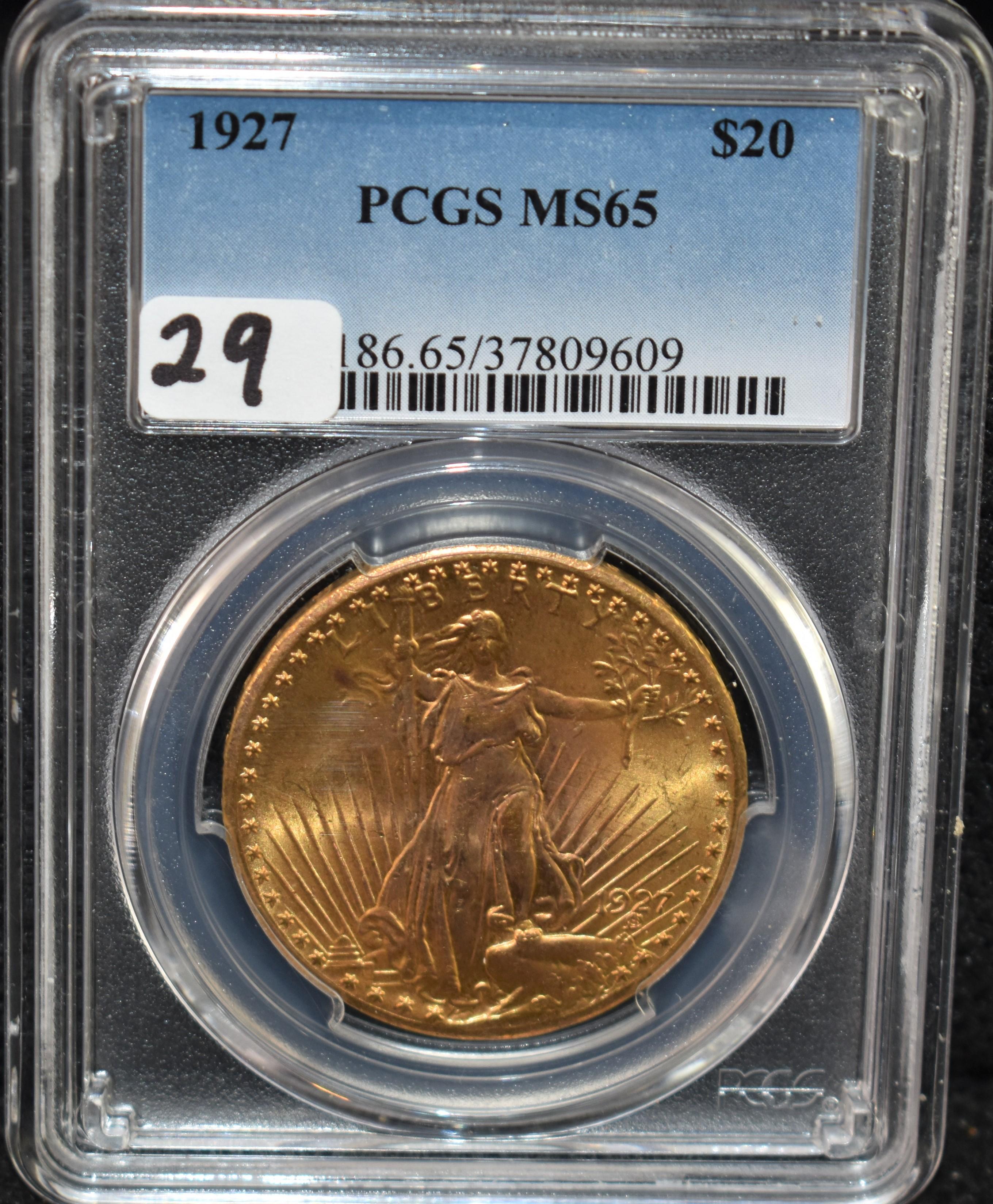 1927 $20 SAINT GAUDENS GOLD DOUBLE EAGLE PCGS MS65