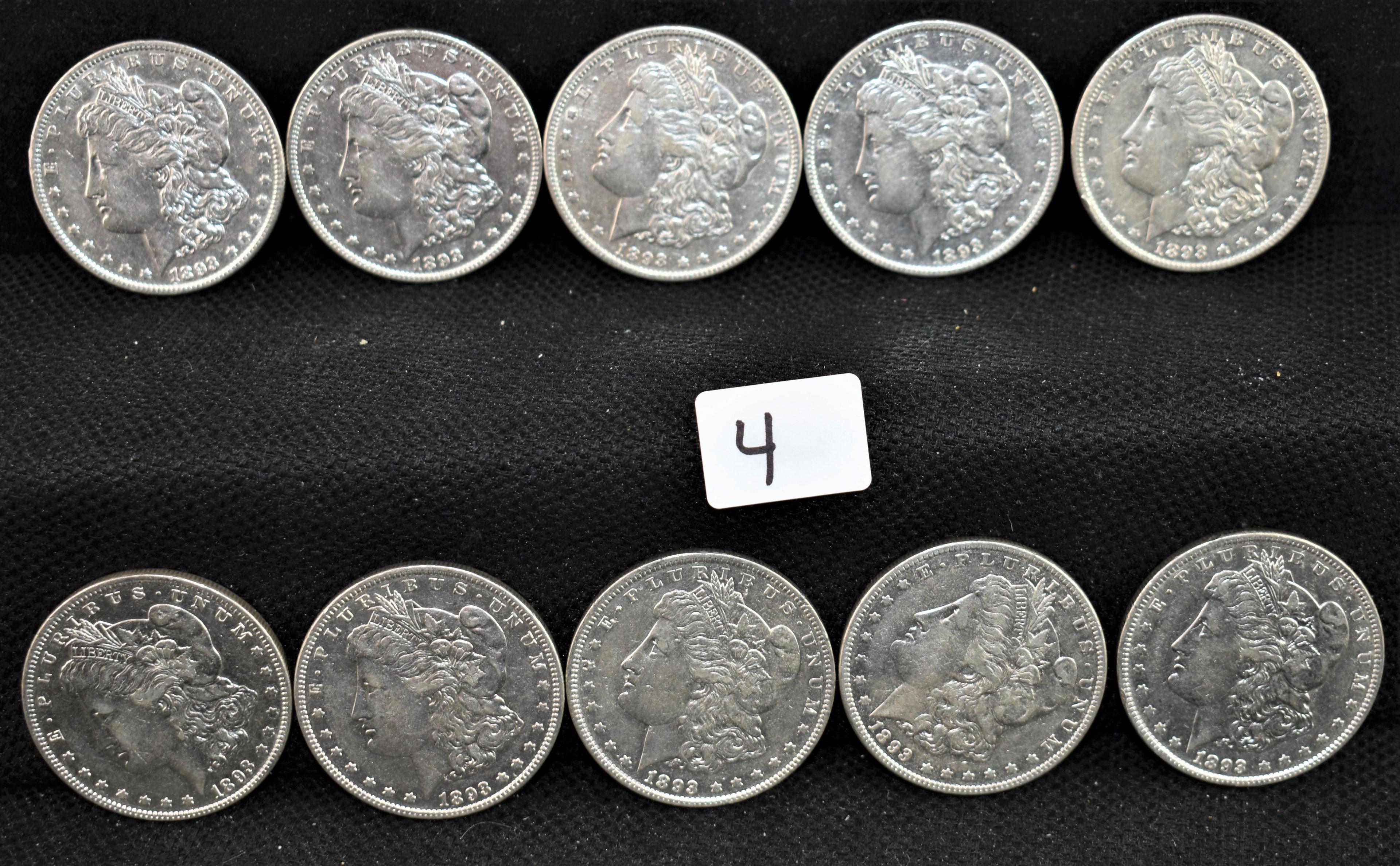 10 KEY DATE 1893 VF/XF MORGAN DOLLARS