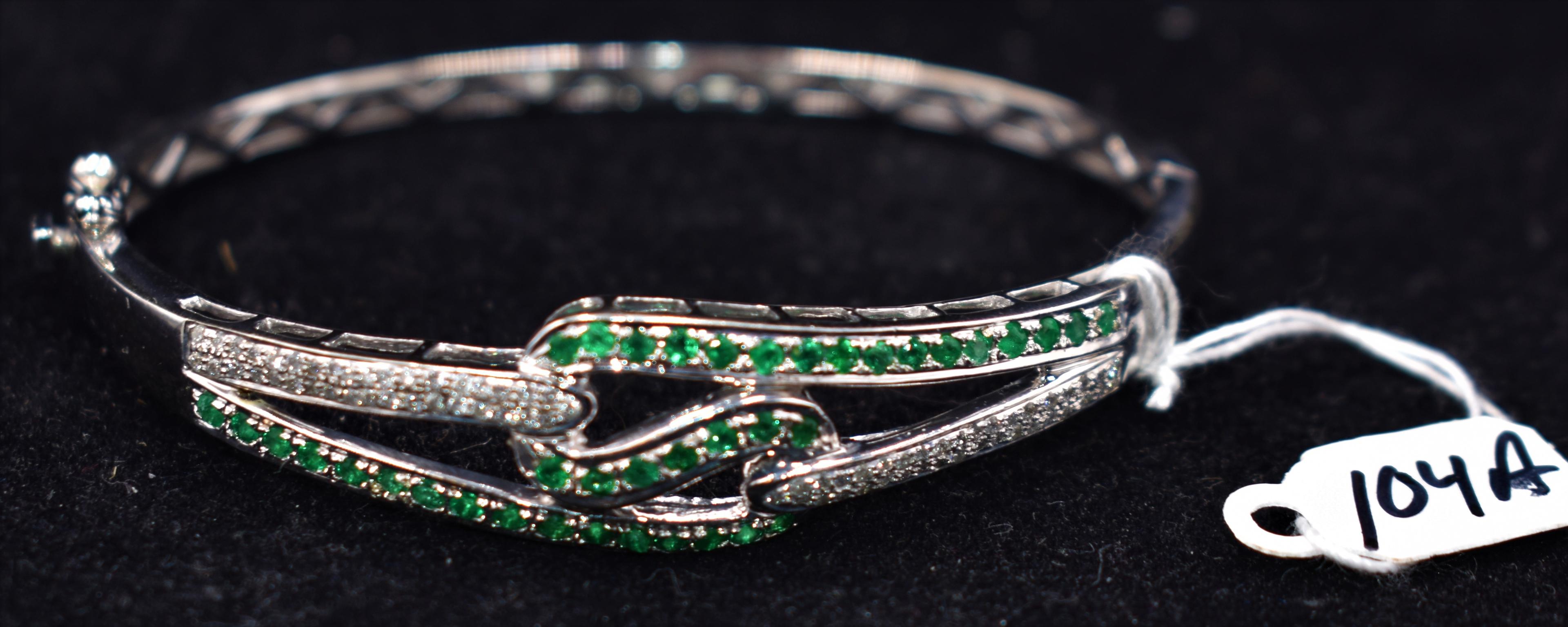 2.30CTTW DIAMOND & EMERALD 14K BANGLE BRACELET