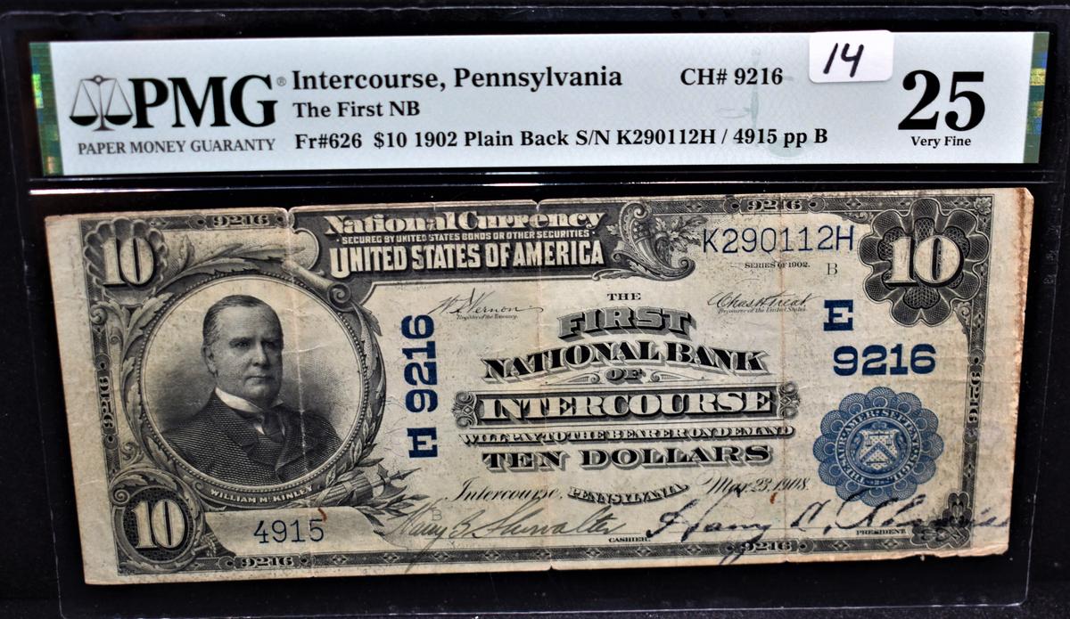 RARE $10 NATIONAL CURRENCY "INTERCOURSE, PA"