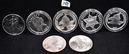 7 MIXED "TWO OZ" 999 FINE SILVER ROUNDS