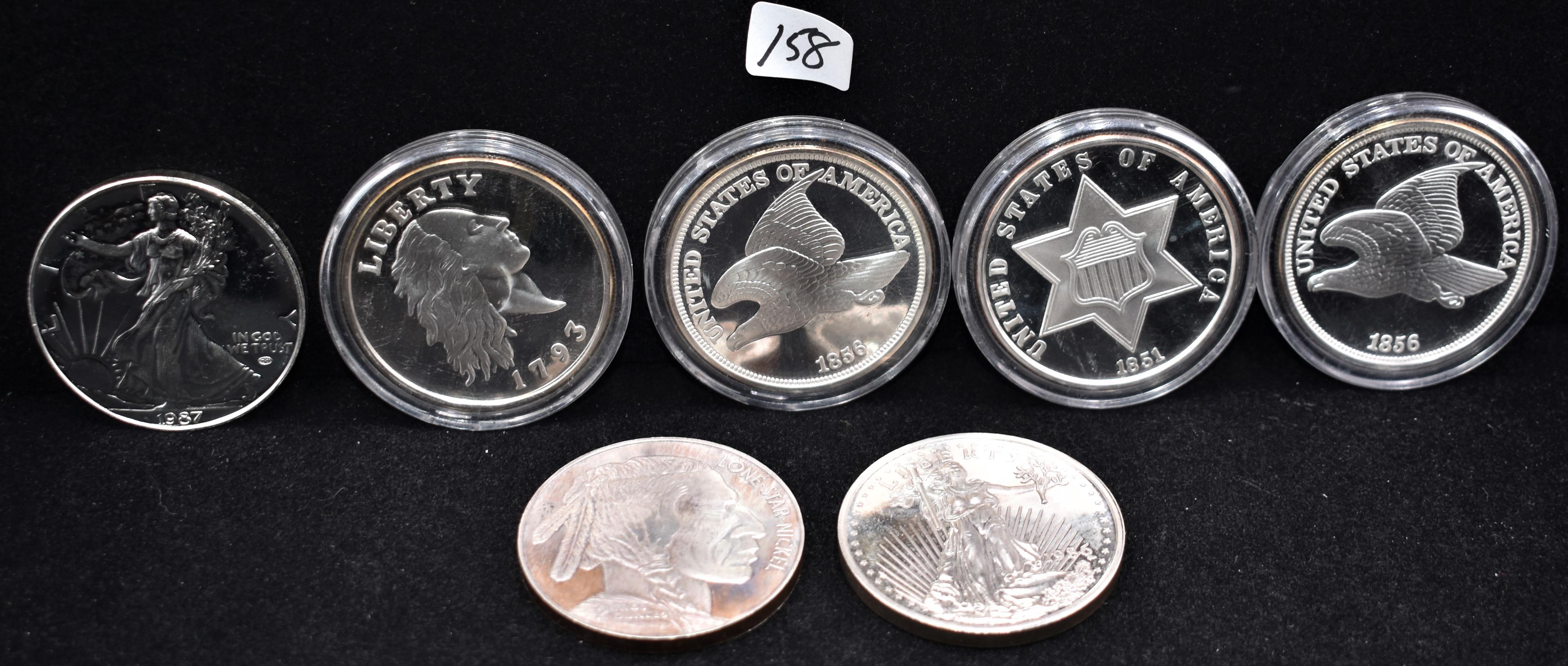 7 MIXED "TWO OZ" 999 FINE SILVER ROUNDS