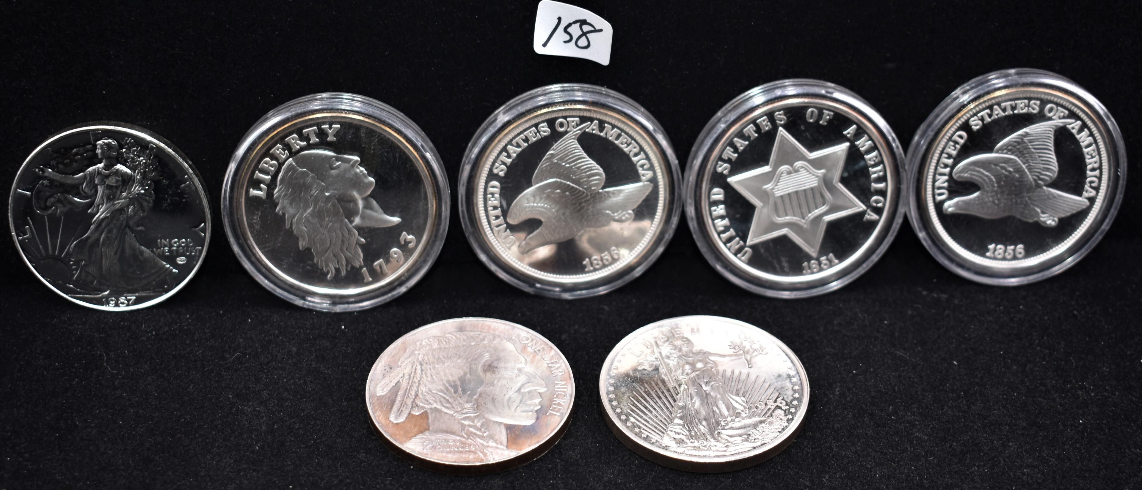 7 MIXED "TWO OZ" 999 FINE SILVER ROUNDS