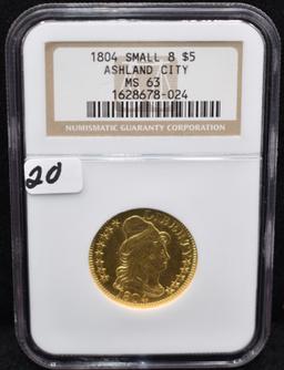 RARE 1804 DRAPED BUST $5 GOLD COIN NGC MS63