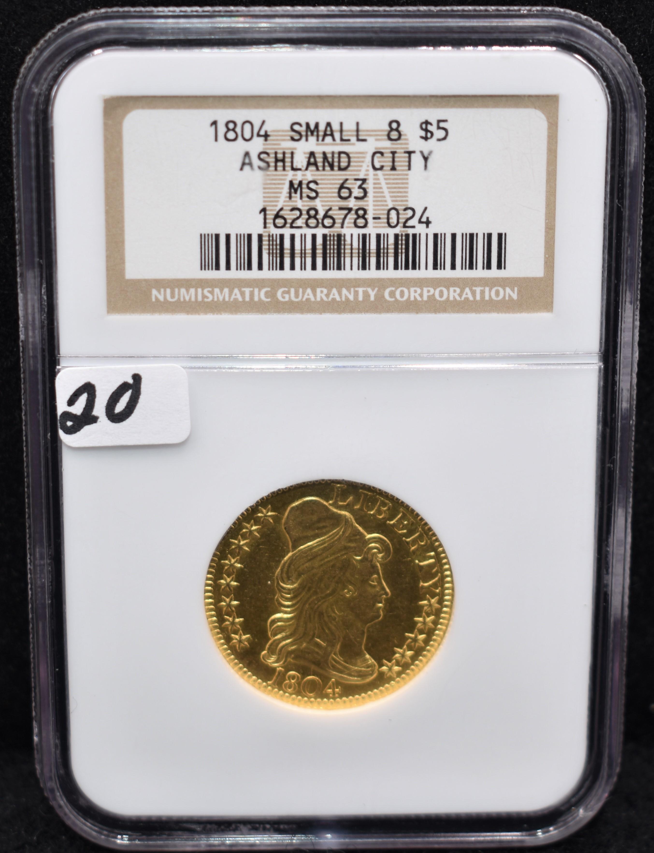 RARE 1804 DRAPED BUST $5 GOLD COIN NGC MS63