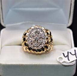 MANS 2.20CTTW DIAMOND 14K GOLD NUGGET RING