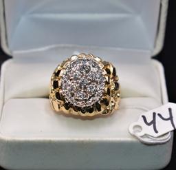 MANS 2.20CTTW DIAMOND 14K GOLD NUGGET RING