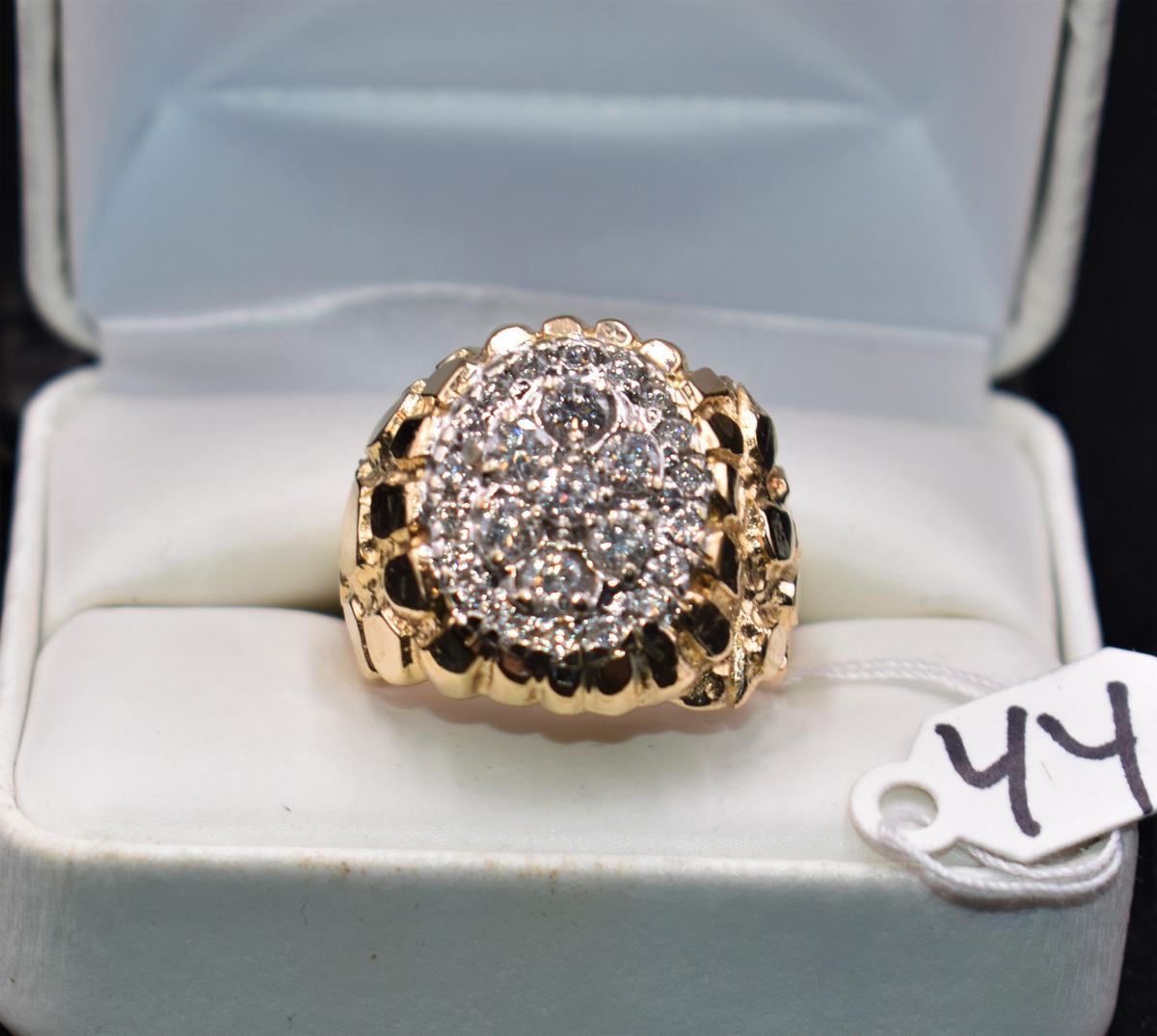 MANS 2.20CTTW DIAMOND 14K GOLD NUGGET RING