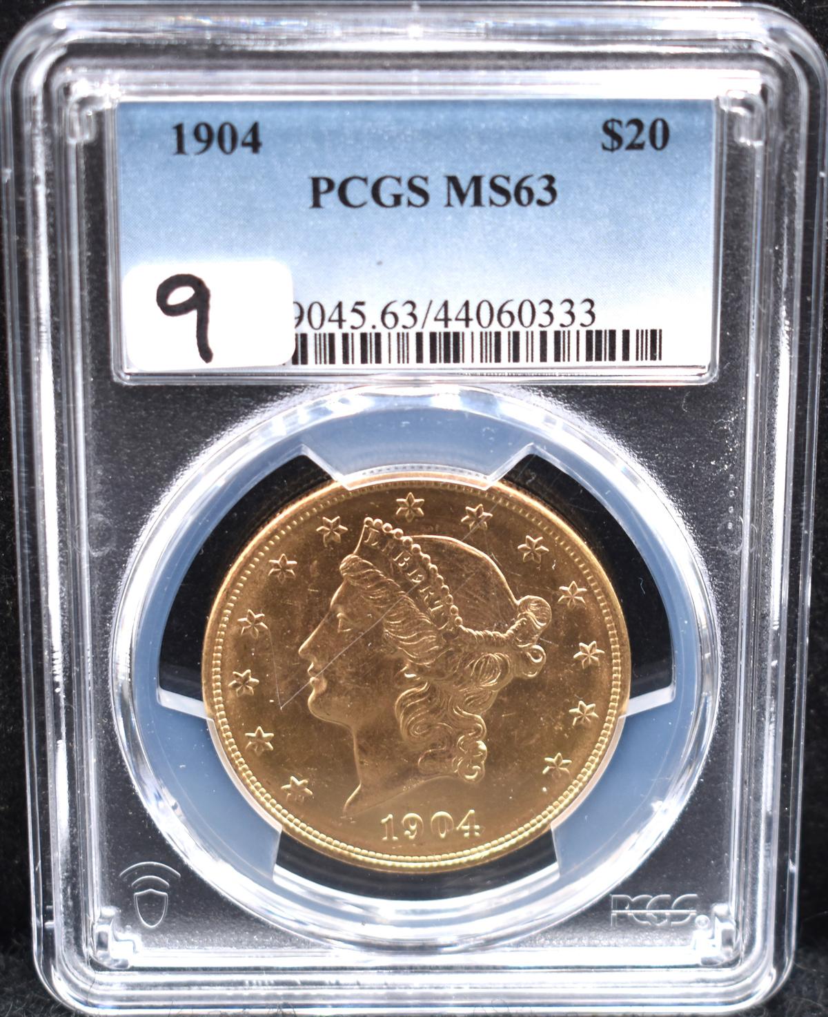 1904 $20 LIBERTY GOLD COIN - PCGS MS63