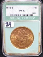 SCARCE1882-S $20 LIBERTY GOLD COIN - NNC MS62