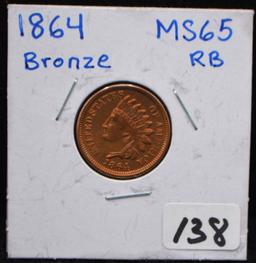 1864 BRONZE INDIAN HEAD PENNY