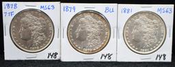 1878 7TF, 1879, 1881 MORGAN DOLLARS